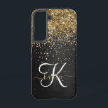 Coque Samsung Galaxy Monogramme à étincelle noire à Parties scintillant<br><div class="desc">Personnalisez facilement ce design élégant et branché de boîtier de téléphone avec une jolie parties scintillant dorée brillante sur un arrière - plan métallique brossé noir.</div>
