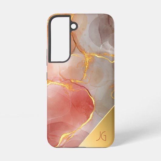 Coque Samsung Galaxy Monogramme d'Agate Rouge et Or Chic (Verso)