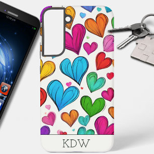 Coque Samsung Galaxy Monogramme de cœurs arc-en-ciel