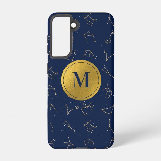 Coque Samsung Galaxy Monogramme de constellations de Zodiac bleu or et (Verso)