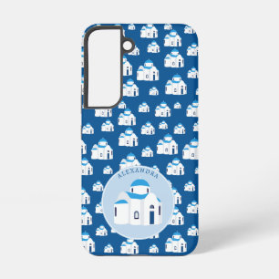Coque Samsung Galaxy Monogramme de l'église à dôme bleu de l'île grecqu