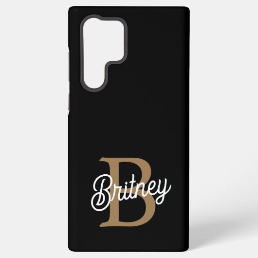 Coque Samsung Galaxy Monogramme de nom élégant moderne Script noir or  (Verso)