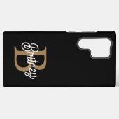 Coque Samsung Galaxy Monogramme de nom élégant moderne Script noir or  (Verso Horizontal)