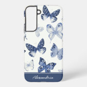Coque Samsung Galaxy Monogramme de papillon bleu et blanc (Verso)