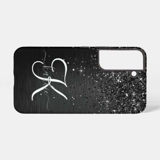 Coque Samsung Galaxy Monogramme d'étincelle à Parties scintillant noire (Verso Horizontal)