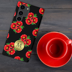 Coque Samsung Galaxy Monogramme d'or Red Poppies