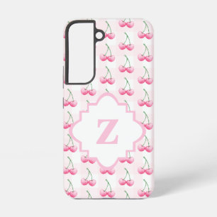 Coque Samsung Galaxy Monogramme élégant à l'aquarelle Cerise Rose