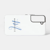 Coque Samsung Galaxy Monogramme élégant moderne blanc bleu script (Verso Horizontal)
