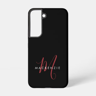 Coque Samsung Galaxy Monogramme élégant moderne noir rouge script