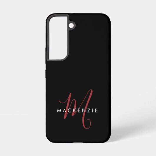 Coque Samsung Galaxy Monogramme élégant moderne noir rouge script (Verso)