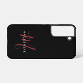 Coque Samsung Galaxy Monogramme élégant moderne noir rouge script (Verso Horizontal)