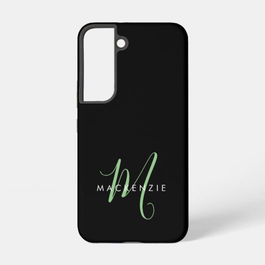 Coque Samsung Galaxy Monogramme élégant moderne noir vert écriture (Verso)