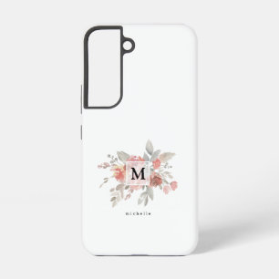Coque Samsung Galaxy Monogramme floral rose poudré élégant