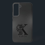 Coque Samsung Galaxy Monogramme K de luxe sur gris foncé<br><div class="desc">Design monochromatique à la lettre de luxe K - en noir sur un arrière - plan gris foncé. Toutes les lettres sont disponibles sur demande.</div>