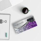 Coque Samsung Galaxy Monogramme manuscrit paillettes violettes argentée