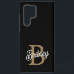 Coque Samsung Galaxy Monogramme moderne élégant Nom Black Gold Script<br><div class="desc">Le Monogramme moderne élégant Nom Black Gold Script Samsung Galaxy S22 Ultra Coque combine design élégant et protection pratique. Ce coque personnalisé dispose d'un arrière - plan noir sophistiqué orné d'un élégant script doré, qui peut être personnalisé avec votre monogramme et votre nom. Il est conçu pour s'adapter parfaitement au...</div>
