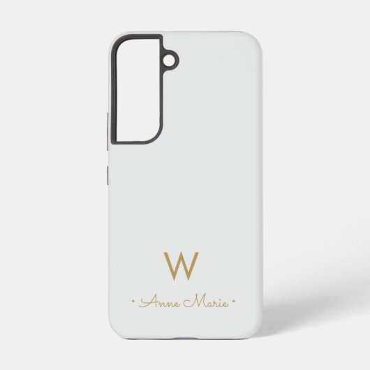 Coque Samsung Galaxy Monogramme Moderne Gris Clair Or Script (Verso)