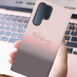 Coque Samsung Galaxy Monogramme Moderne Simple Rose Violet et Or