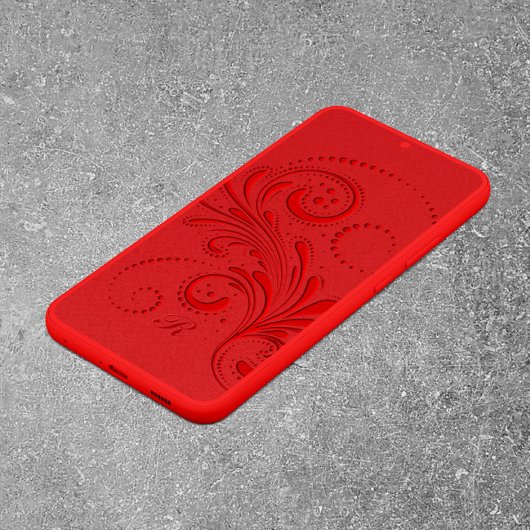 Coque Samsung Galaxy Monogramme monochromatique à spirale rouge