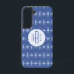 Coque Samsung Galaxy monogramme motif de roue bleue<br><div class="desc">Ce boîtier de téléphone a un motif géométrique intelligent fait à partir de roues de bicyclettes répétées. Au centre se trouve une roue de vélo bleu clair prête pour vous d'ajouter vos initiales. Conçu pour les amateurs de vélo,  il fait un motif amusant et insolite.</div>