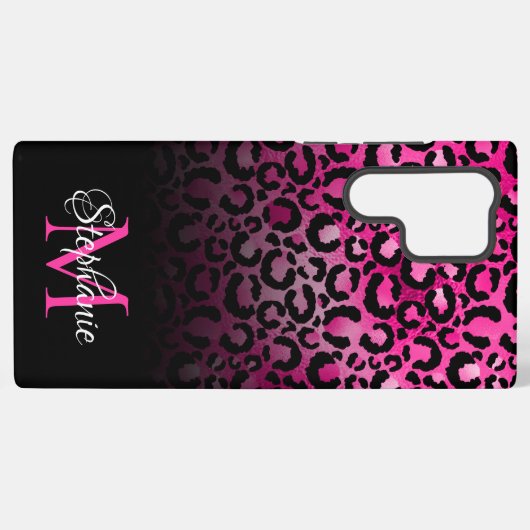 Coque Samsung Galaxy Monogramme Ombre Léopard Noir Chaud Rose Fille (Verso Horizontal)