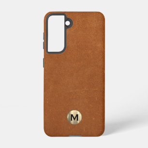 Coque Samsung Galaxy Monogramme or en cuir simple