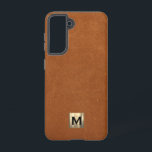 Coque Samsung Galaxy Monogramme Or Luxe En Cuir Simple De Sable<br><div class="desc">Simple boîtier de téléphone monogrammed de luxe dispose d'un design moderne avec emblème de monogramme d'or métallique brossé sur le cuir de sable look arrière - plan texturé.</div>
