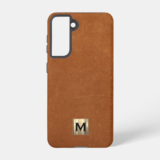 Coque Samsung Galaxy Monogramme Or Luxe En Cuir Simple De Sable (Verso)