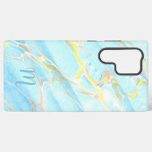 Coque Samsung Galaxy Monogramme personnalisé en marbre bleu or imprimé (Verso Horizontal)