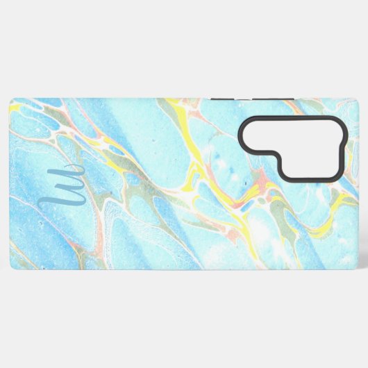 Coque Samsung Galaxy Monogramme personnalisé en marbre bleu or imprimé (Verso Horizontal)