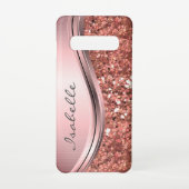 Coque Samsung Galaxy Monogramme rose or étincelant Glam Bling Métal (Dos)
