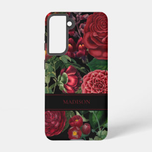 Coque Samsung Galaxy Moody Florals Noir & Bourgogne Vintage Monogramme