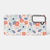 Coque Samsung Galaxy Motif à fleurs moderne orange et bleu (Verso Horizontal)