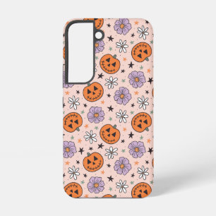 Coque Samsung Galaxy Motif amusant de citrouilles et de fleurs pour Hal