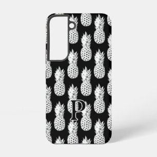Coque Samsung Galaxy Motif ananas noir et blanc monogramme personnalisé