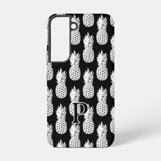 Coque Samsung Galaxy Motif ananas noir et blanc monogramme personnalisé (Verso)