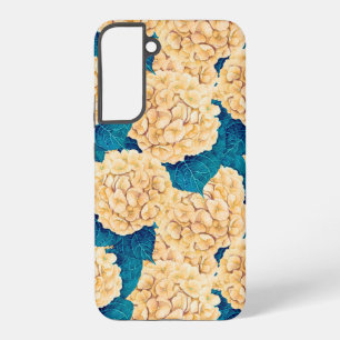 Coque Samsung Galaxy Motif aquarelle d'hortensia, jaune et bleu