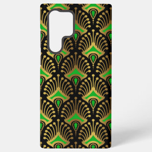Coque Samsung Galaxy Motif Art Déco or et vert sur fond noir