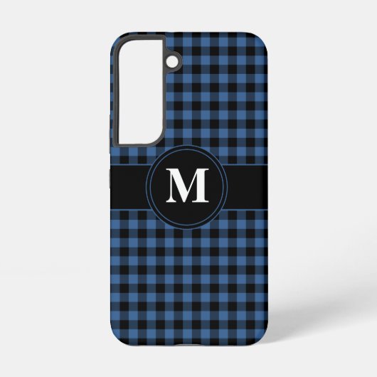 Coque Samsung Galaxy Motif carreaux bleu monogramme moderne (Verso)