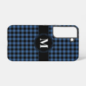 Coque Samsung Galaxy Motif carreaux bleu monogramme moderne (Verso Horizontal)