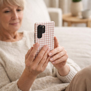 Coque Samsung Galaxy Motif carreaux gingham rose clair classique