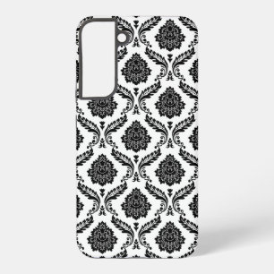 Coque Samsung Galaxy Motif Damassé Rococo Noir sur Blanc