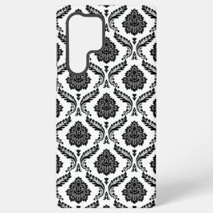Coque Samsung Galaxy Motif Damassé Rococo Noir sur Blanc
