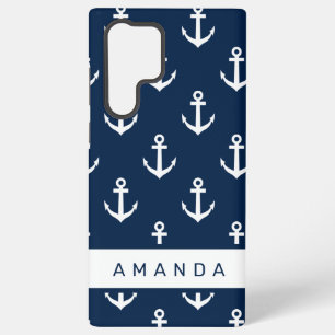 Coque Samsung Galaxy Motif d'ancre personnalisé bleu marine nautique pr