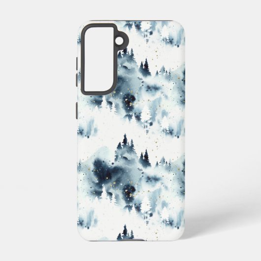 Coque Samsung Galaxy Motif d'aquarelle de la forêt bleue de minuit (Verso)