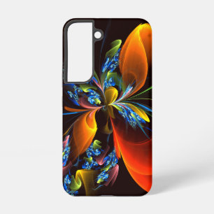 Coque Samsung Galaxy Motif d'art abstrait moderne floral orange bleu #0