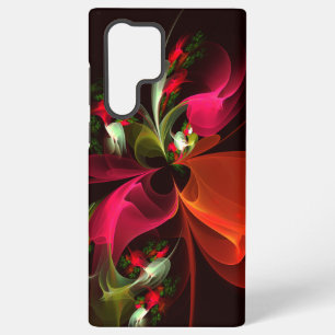 Coque Samsung Galaxy Motif d'art abstrait moderne floral rouge et vert 