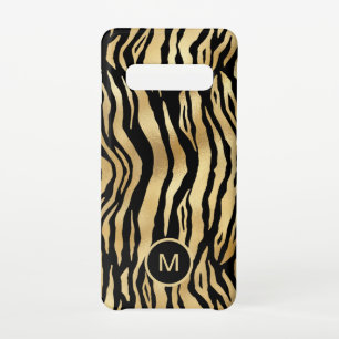 Coque Samsung Galaxy S10 Motif de bande de tigre Monogramme initial Gold No