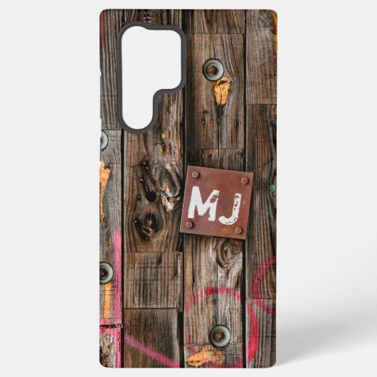Coque Samsung Galaxy Motif de bois rustique industriel monogramme (Verso)