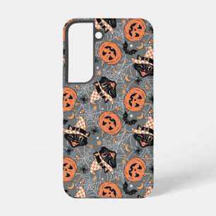 Coque Samsung Galaxy Motif de chats et citrouilles d'Halloween vintage